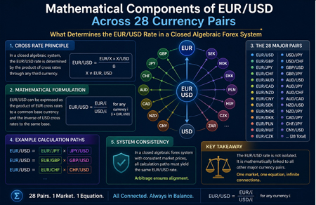 Mathematical components of EUR/USD exchange rate across 28 currency pairs