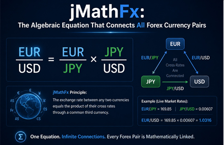 Mathematical equation linking EUR USD JPY forex exchange rates algebraically