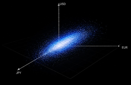 Multidimensional Price Cloud chart showing currency distribution on a Cartesian plane