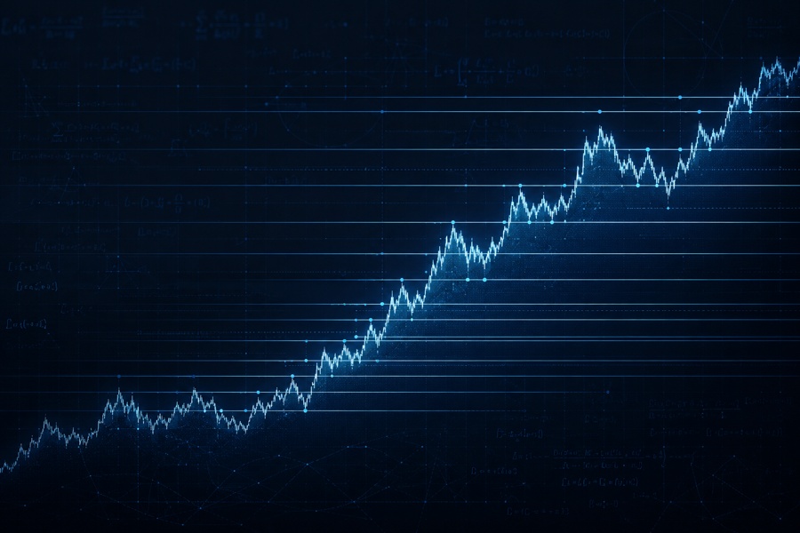 Geometric grid overlaid on a price curve representing mathematical risk distribution