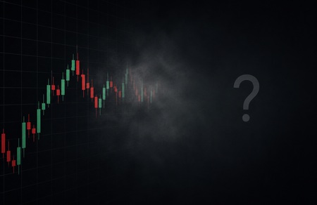Candlestick chart fading into emptiness showing the informational void of the time/price paradigm