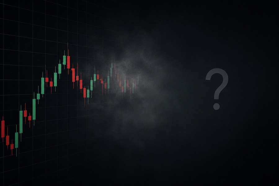 Candlestick chart fading into emptiness showing the informational void of the time/price paradigm