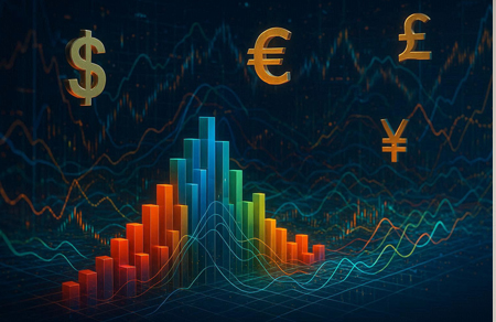 Currency multidimensionality concept mapping eight major forex currencies across 28 pairs