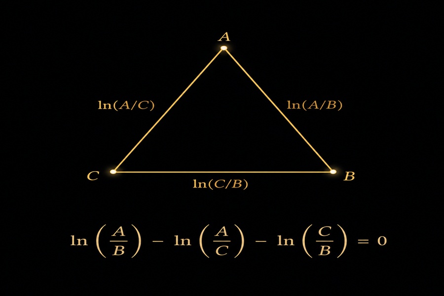 A mathematical coordinate diagram representing logarithmic triad equilibrium limits.