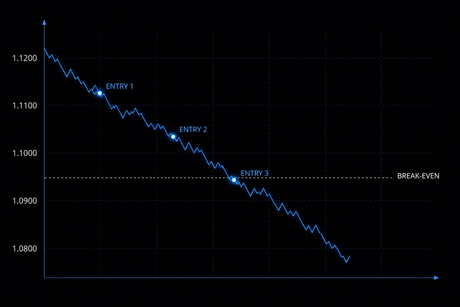 Coordinate graph showing multiple entry points and the calculated break-even convergence line.