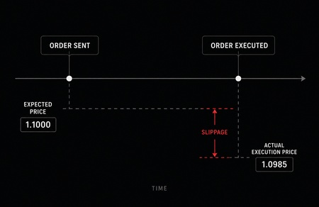 A timeline diagram showing order transmission latency and the resulting coordinate gap.