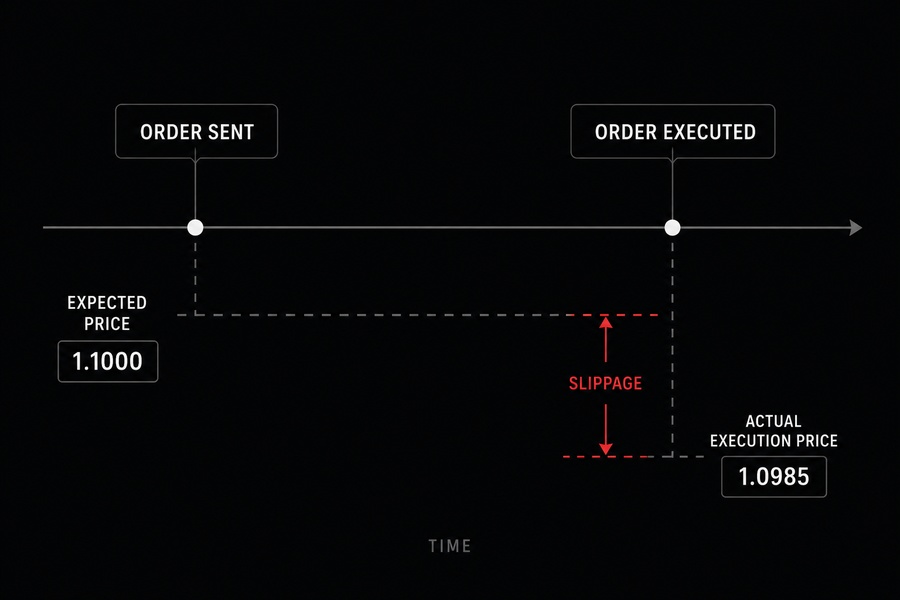 A timeline diagram showing order transmission latency and the resulting coordinate gap.